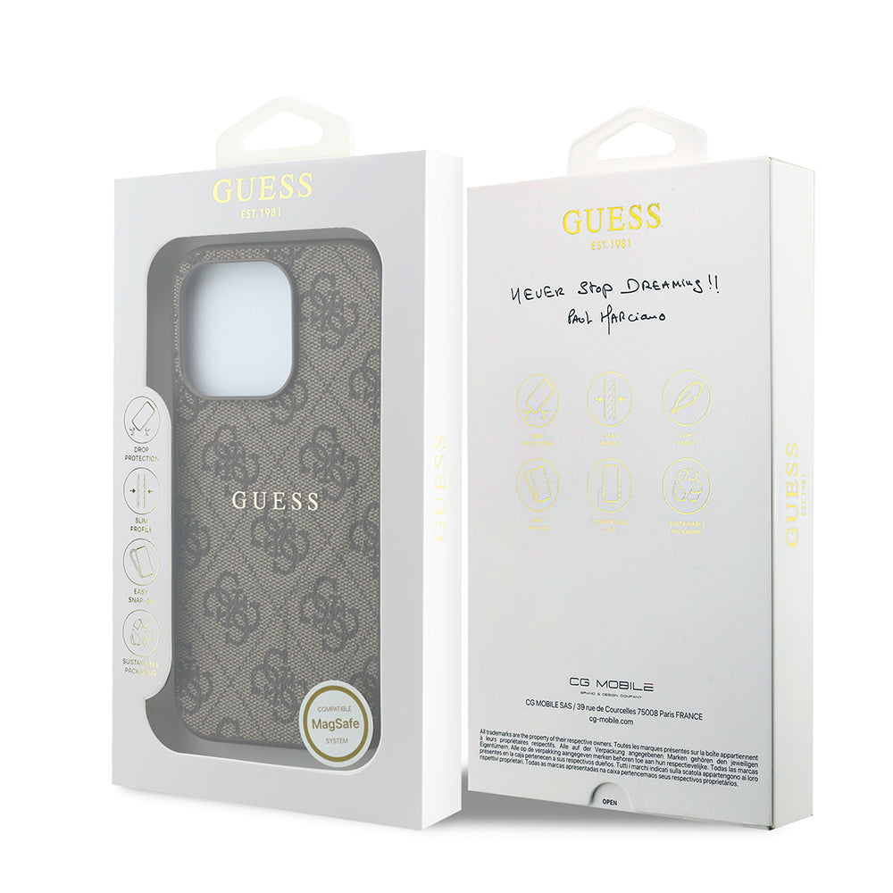 iPhone 15 Pro Kılıf Guess Orijinal Lisanslı M-safe Kabartmalı 4G Desenli Yazı Logolu Kılıf
