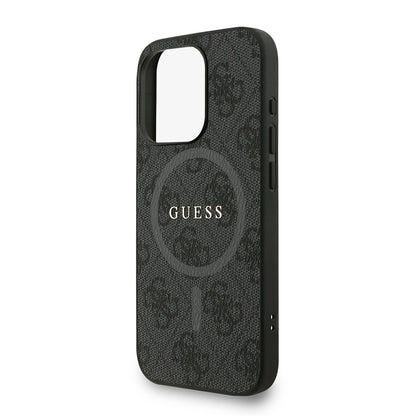 iPhone 15 Pro Kılıf Guess Orijinal Lisanslı M-safe Şarj Özellikli PU Deri Bilek Askı İpli Yazı Logolu Kılıf