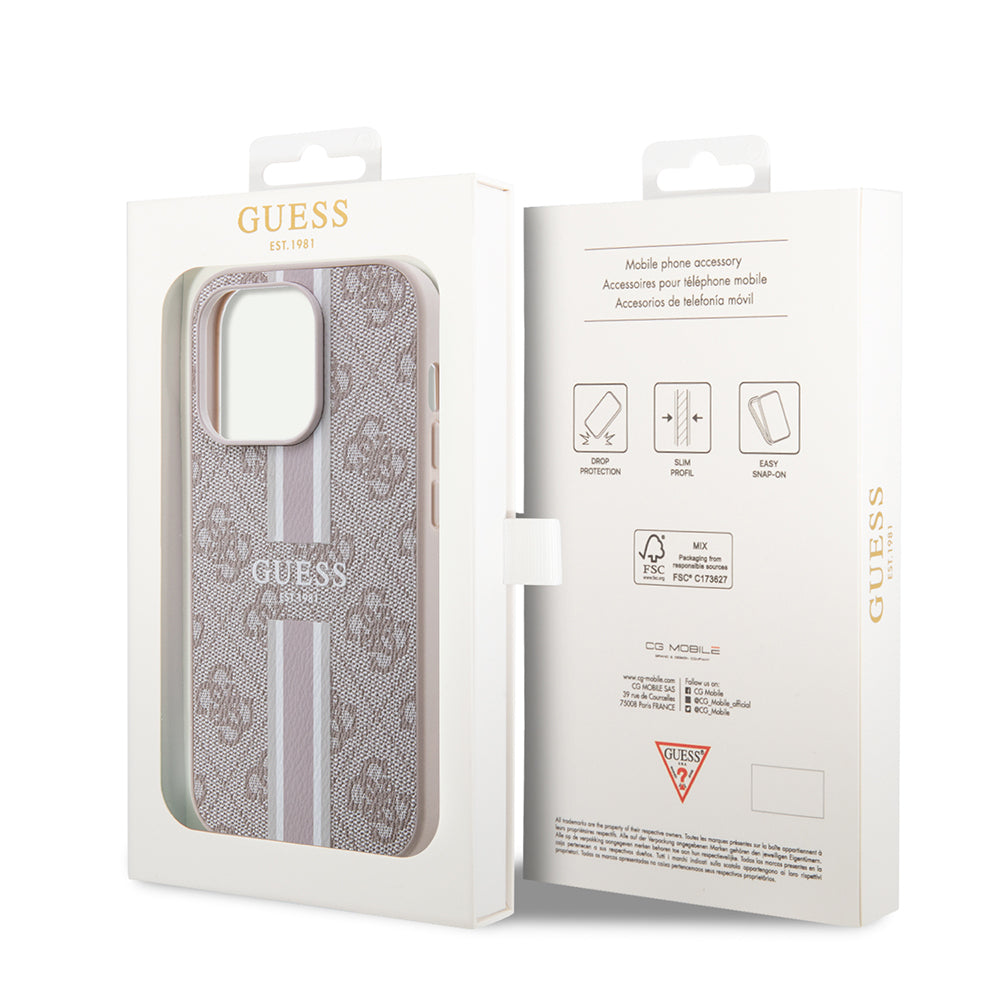 iPhone 15 Pro Kılıf Guess Orijinal Lisanslı M-safe Şarj Özellikli 4G Şerit Tasarımlı Printed Kılıf