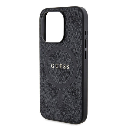 iPhone 15 Pro Kılıf Guess Orijinal Lisanslı M-safe Şarj Özellikli PU Halkalı 4G Desenli Yazı Logolu Kılıf