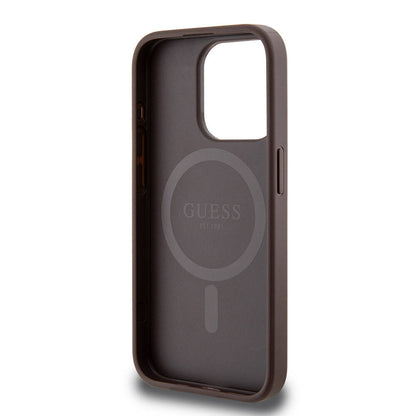 iPhone 15 Pro Kılıf Guess Orijinal Lisanslı M-safe Şarj Özellikli PU Halkalı 4G Desenli Yazı Logolu Kılıf