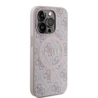 iPhone 15 Pro Kılıf Guess Orijinal Lisanslı M-safe Şarj Özellikli PU Halkalı 4G Desenli Yazı Logolu Kılıf