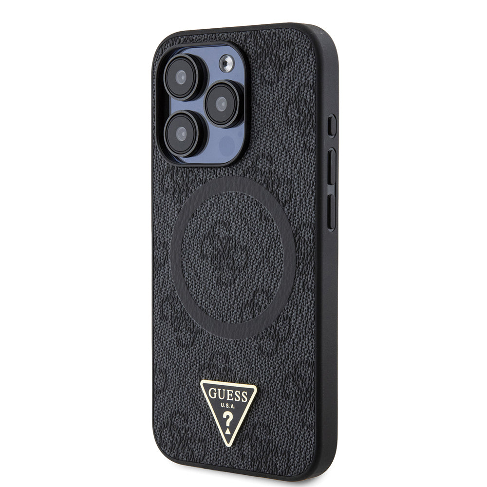 iPhone 15 Pro Kılıf Guess Orijinal Lisanslı M-safe Şarj Özellikli PU Üçgen Logo 4G Desenli Kılıf