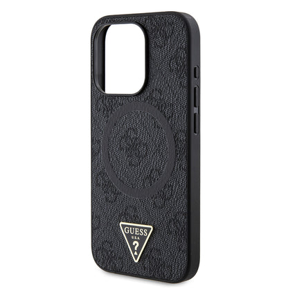 iPhone 15 Pro Kılıf Guess Orijinal Lisanslı M-safe Şarj Özellikli PU Üçgen Logo 4G Desenli Kılıf