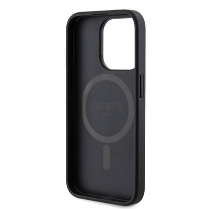 iPhone 15 Pro Kılıf Guess Orijinal Lisanslı M-safe Şarj Özellikli PU Üçgen Logo 4G Desenli Kılıf