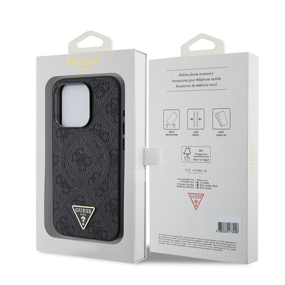 iPhone 15 Pro Kılıf Guess Orijinal Lisanslı M-safe Şarj Özellikli PU Üçgen Logo 4G Desenli Kılıf