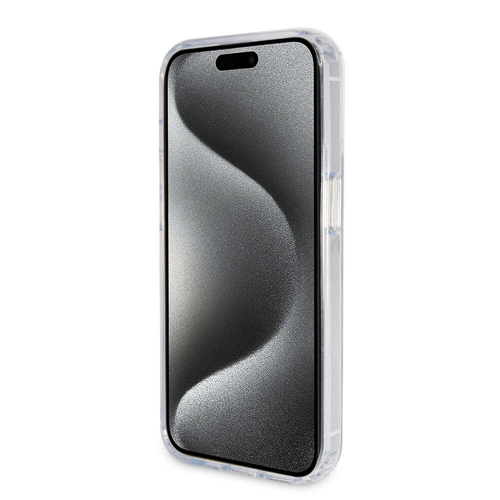 iPhone 15 Pro Kılıf Guess Orijinal Lisanslı M-safe Şarj Özellikli Simli Arka Yüzey Ring Standlı Kılıf