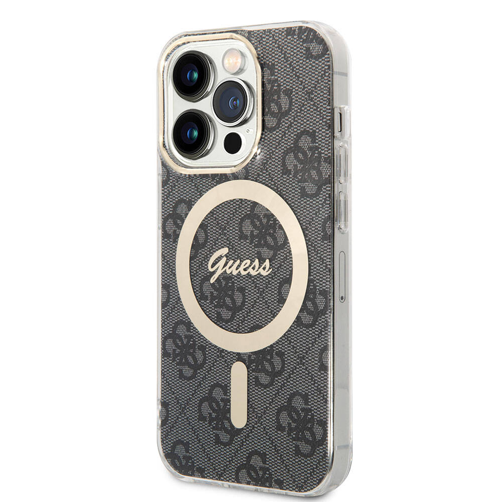 iPhone 15 Pro Kılıf Guess Orijinal Lisanslı M-safe Şarj Özellikli Yazı Logolu 4G Desenli Kılıf