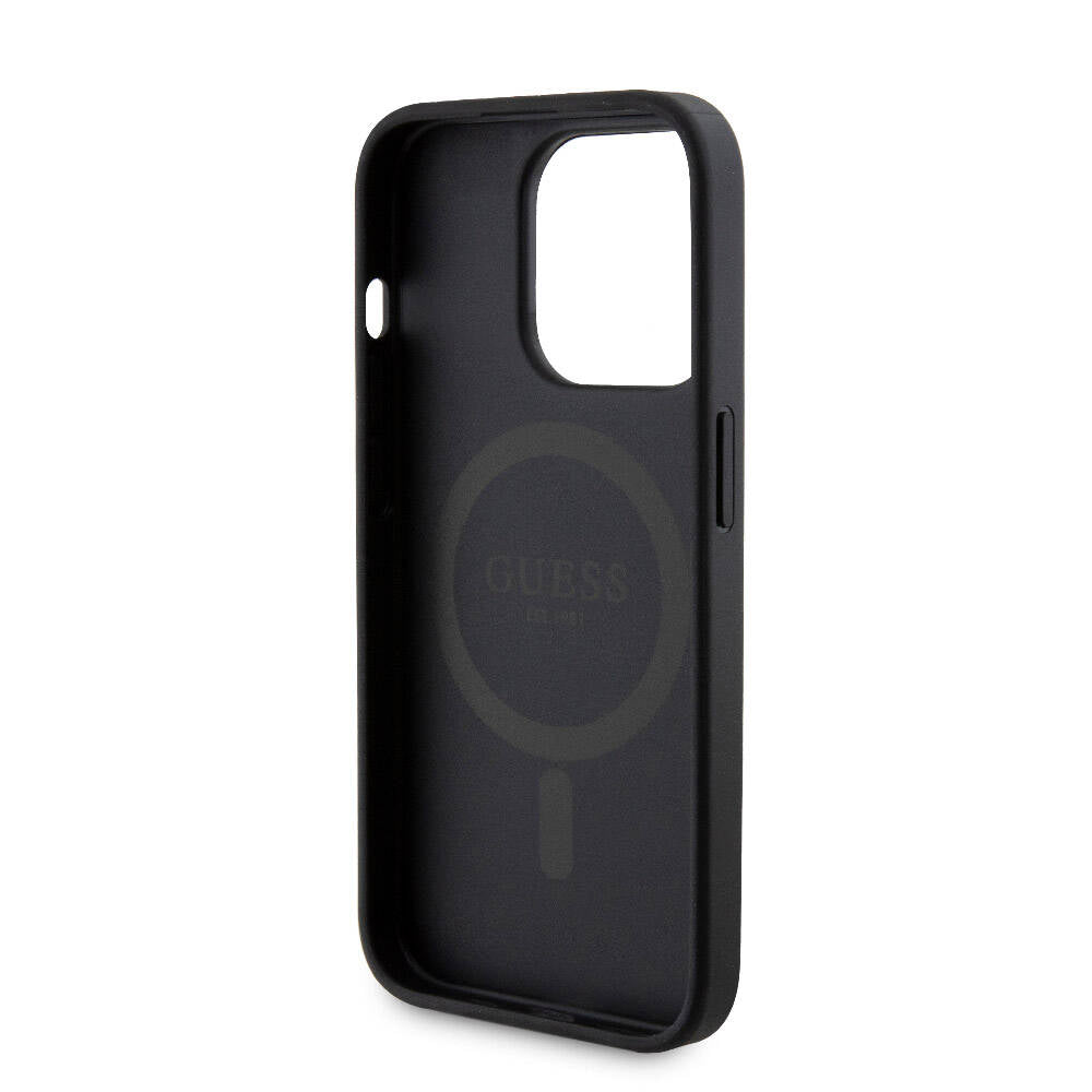 iPhone 15 Pro Kılıf Guess Orijinal Lisanslı M-safe Şarj Özellikli Yazı Logolu 4G Desenli Kılıf + Powerbank 5000mAh 2in1 Set