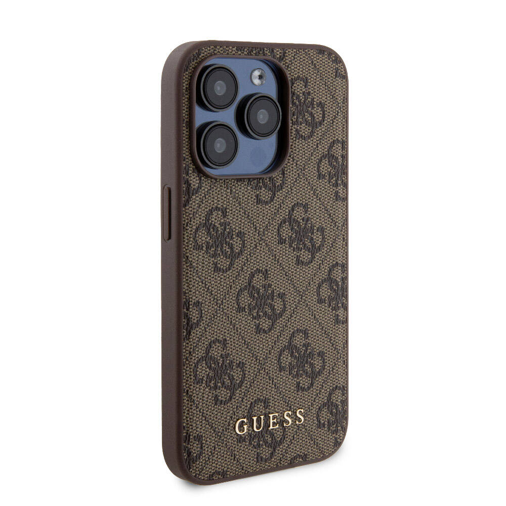 iPhone 15 Pro Kılıf Guess Orijinal Lisanslı M-safe Şarj Özellikli Yazı Logolu 4G Desenli Kılıf + Powerbank 5000mAh 2in1 Set