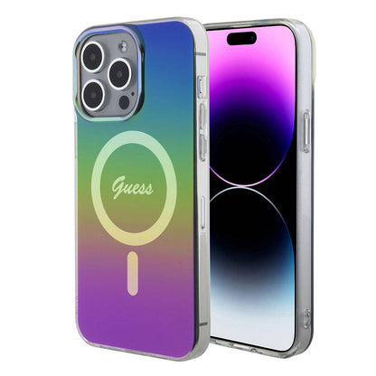 iPhone 15 Pro Kılıf Guess Orijinal Lisanslı M-safe Şarj Özellikli Yazı Logolu Iridescent Kılıf
