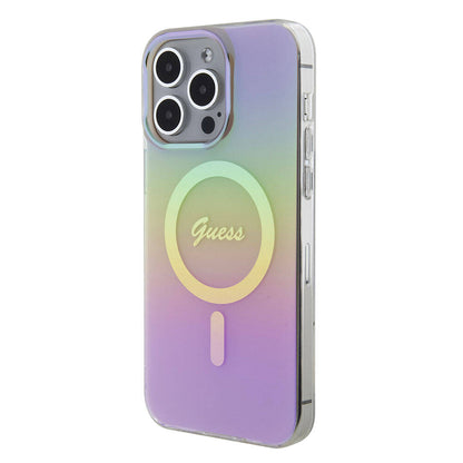 iPhone 15 Pro Kılıf Guess Orijinal Lisanslı M-safe Şarj Özellikli Yazı Logolu Iridescent Kılıf