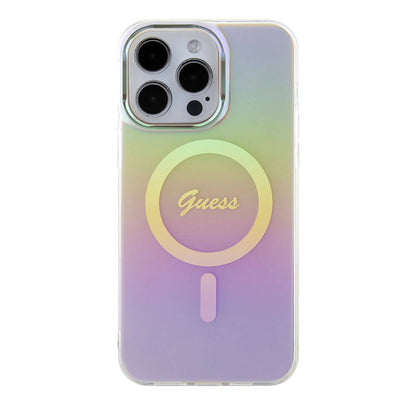 iPhone 15 Pro Kılıf Guess Orijinal Lisanslı M-safe Şarj Özellikli Yazı Logolu Iridescent Kılıf