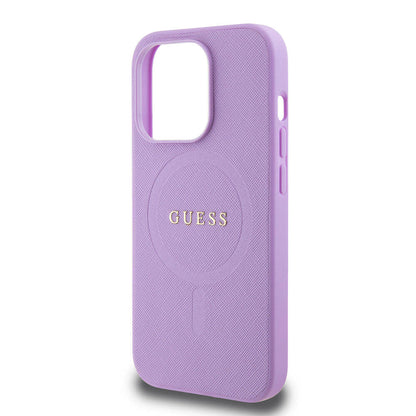 iPhone 15 Pro Kılıf Guess Orijinal Lisanslı M-safe Şarj Özellikli Yazı Logolu Saffiano Kılıf