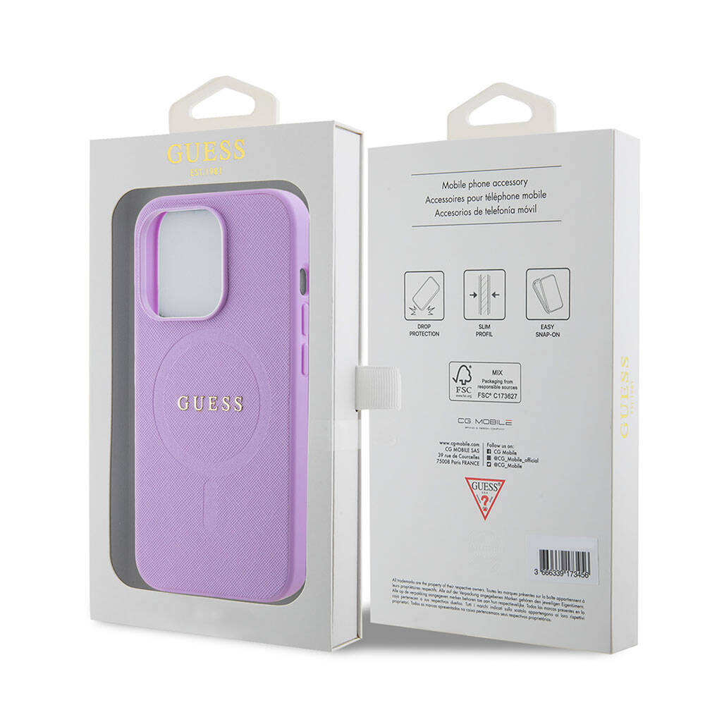iPhone 15 Pro Kılıf Guess Orijinal Lisanslı M-safe Şarj Özellikli Yazı Logolu Saffiano Kılıf