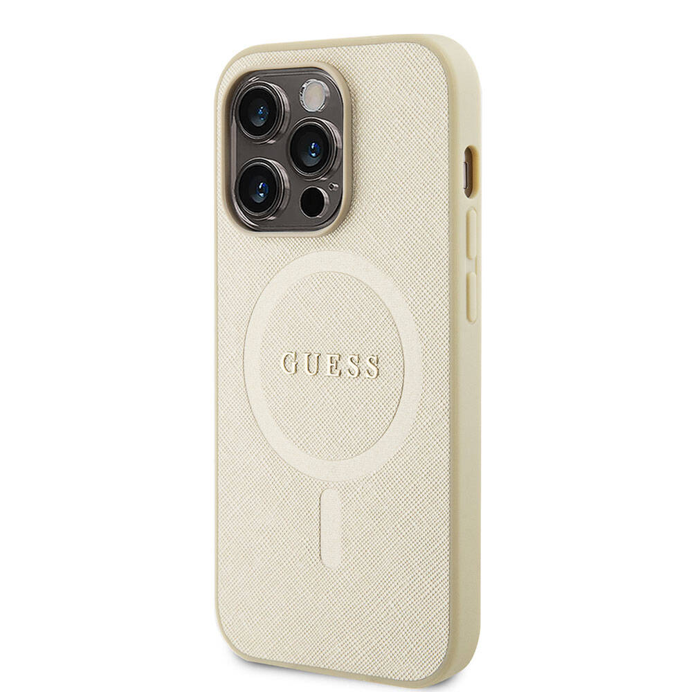 iPhone 15 Pro Kılıf Guess Orijinal Lisanslı M-safe Şarj Özellikli Yazı Logolu Saffiano Kılıf