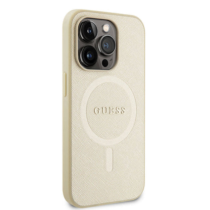 iPhone 15 Pro Kılıf Guess Orijinal Lisanslı M-safe Şarj Özellikli Yazı Logolu Saffiano Kılıf
