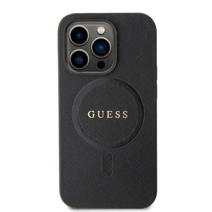 iPhone 15 Pro Kılıf Guess Orijinal Lisanslı M-safe Şarj Özellikli Yazı Logolu Saffiano Kılıf
