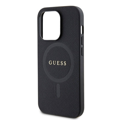 iPhone 15 Pro Kılıf Guess Orijinal Lisanslı M-safe Şarj Özellikli Yazı Logolu Saffiano Kılıf