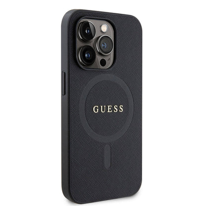 iPhone 15 Pro Kılıf Guess Orijinal Lisanslı M-safe Şarj Özellikli Yazı Logolu Saffiano Kılıf
