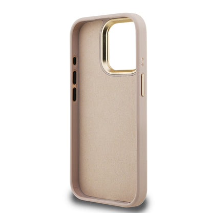 iPhone 15 Pro Kılıf Guess Orijinal Lisanslı PU Deri 4G Desenli Metal Büyük 4G ve Yazı Logolu Kamera Standlı Kılıf