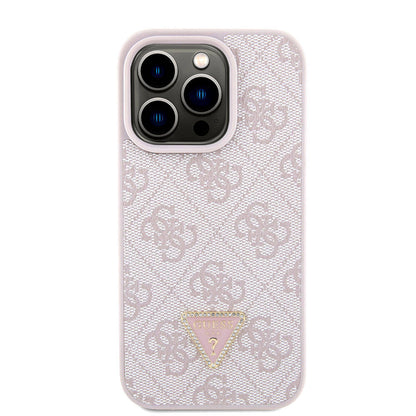 iPhone 15 Pro Kılıf Guess Orijinal Lisanslı PU Deri Askılı Taşlı Üçgen Logo 4G Desenli Strass Crossbody Kılıf
