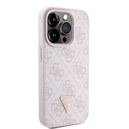 iPhone 15 Pro Kılıf Guess Orijinal Lisanslı PU Deri Askılı Taşlı Üçgen Logo 4G Desenli Strass Crossbody Kılıf