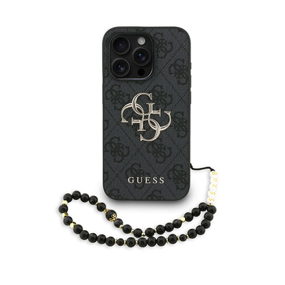 iPhone 15 Pro Kılıf Guess Orijinal Lisanslı PU Deri Bilek Askı İpli Metal Büyük 4G ve Yazı Logolu Kılıf