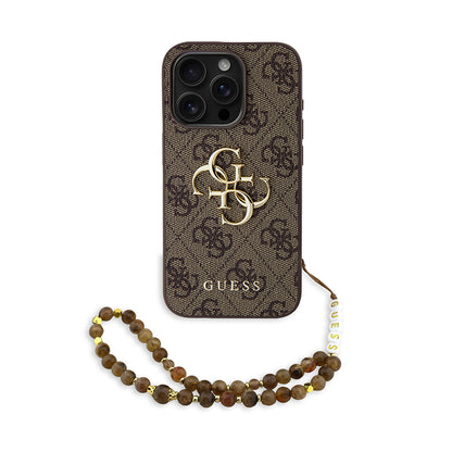 iPhone 15 Pro Kılıf Guess Orijinal Lisanslı PU Deri Bilek Askı İpli Metal Büyük 4G ve Yazı Logolu Kılıf