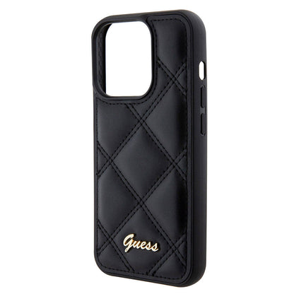 iPhone 15 Pro Kılıf Guess Orijinal Lisanslı PU Deri Metal Yazı Logolu Kapitone Kılıf