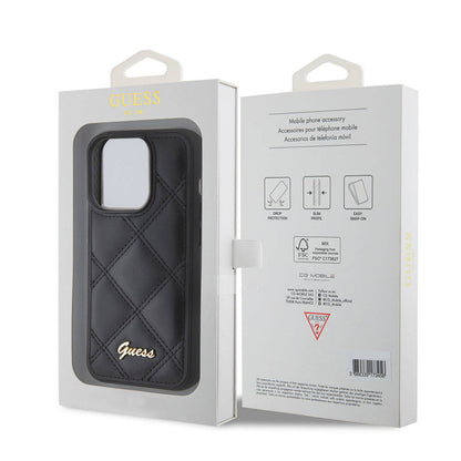 iPhone 15 Pro Kılıf Guess Orijinal Lisanslı PU Deri Metal Yazı Logolu Kapitone Kılıf