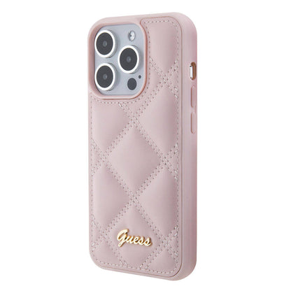 iPhone 15 Pro Kılıf Guess Orijinal Lisanslı PU Deri Metal Yazı Logolu Kapitone Kılıf
