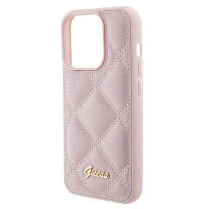 iPhone 15 Pro Kılıf Guess Orijinal Lisanslı PU Deri Metal Yazı Logolu Kapitone Kılıf