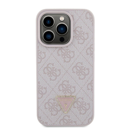 iPhone 15 Pro Kılıf Guess Orijinal Lisanslı PU Deri Taşlı Üçgen Logo 4G Desenli Strass Kılıf