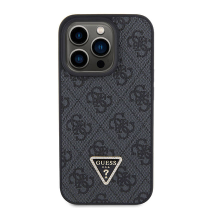 iPhone 15 Pro Kılıf Guess Orijinal Lisanslı PU Deri Taşlı Üçgen Logo 4G Desenli Strass Kılıf