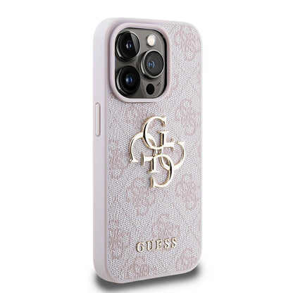 iPhone 15 Pro Kılıf Guess Orijinal Lisanslı PU Deri Yazı ve 4G Metal Logolu Desenli Kılıf