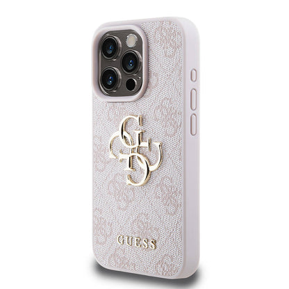 iPhone 15 Pro Kılıf Guess Orijinal Lisanslı PU Deri Yazı ve 4G Metal Logolu Desenli Kılıf