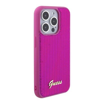iPhone 15 Pro Kılıf Guess Orijinal Lisanslı Pullu Arka Yüzey Metal Yazı Logolu Sequin Script Kılıf