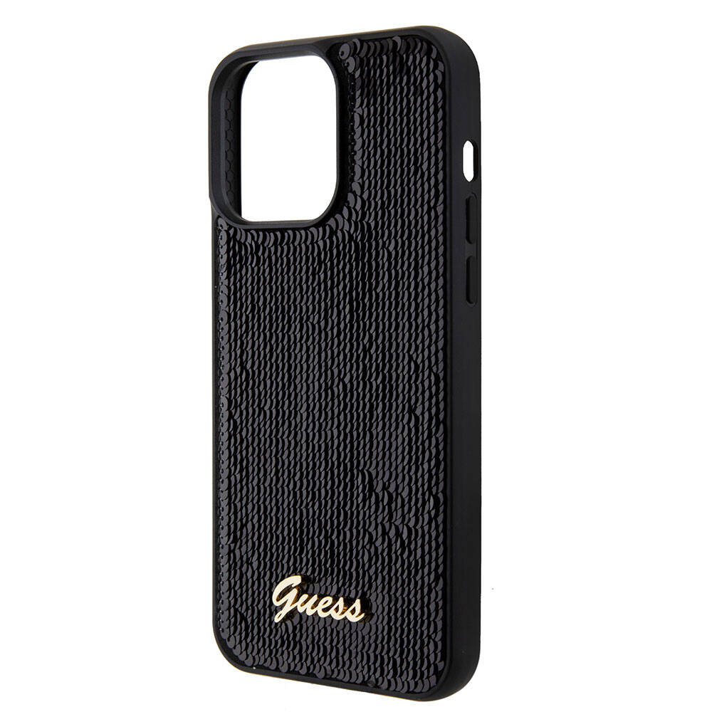 iPhone 15 Pro Kılıf Guess Orijinal Lisanslı Pullu Arka Yüzey Metal Yazı Logolu Sequin Script Kılıf
