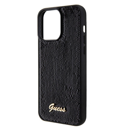 iPhone 15 Pro Kılıf Guess Orijinal Lisanslı Pullu Arka Yüzey Metal Yazı Logolu Sequin Script Kılıf
