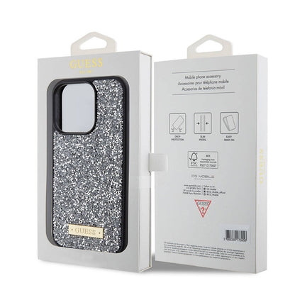 iPhone 15 Pro Kılıf Guess Orijinal Lisanslı Taşlı Arka Yüzey Metal Yazı Logolu Kılıf