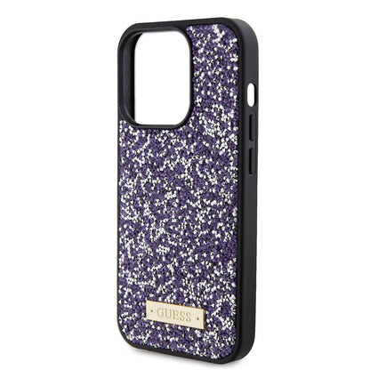 iPhone 15 Pro Kılıf Guess Orijinal Lisanslı Taşlı Arka Yüzey Metal Yazı Logolu Kılıf
