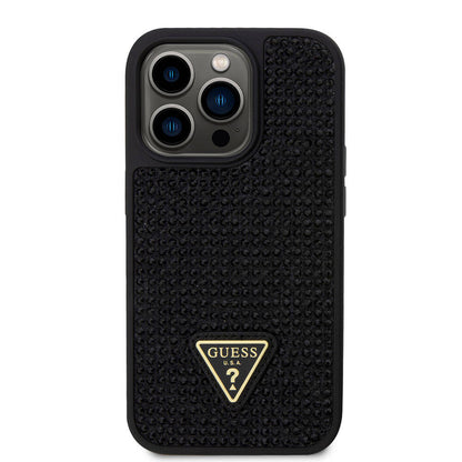 iPhone 15 Pro Kılıf Guess Orijinal Lisanslı Taşlı Arka Yüzey Üçgen Logolu Kılıf