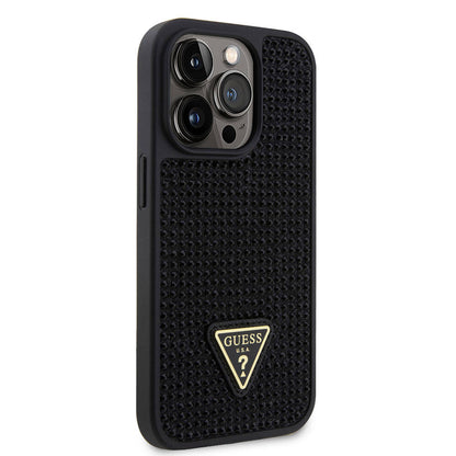 iPhone 15 Pro Kılıf Guess Orijinal Lisanslı Taşlı Arka Yüzey Üçgen Logolu Kılıf
