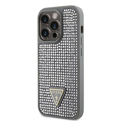 iPhone 15 Pro Kılıf Guess Orijinal Lisanslı Taşlı Arka Yüzey Üçgen Logolu Kılıf