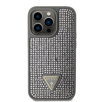 iPhone 15 Pro Kılıf Guess Orijinal Lisanslı Taşlı Arka Yüzey Üçgen Logolu Kılıf