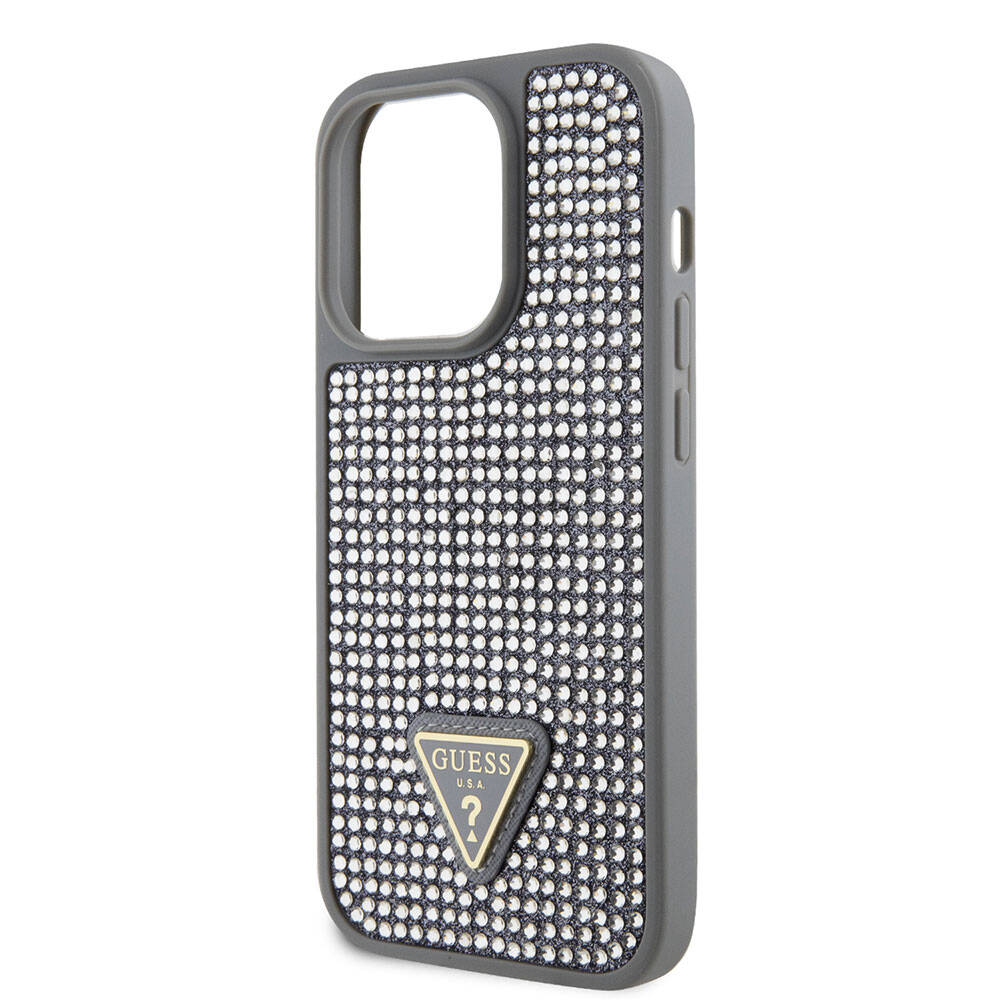 iPhone 15 Pro Kılıf Guess Orijinal Lisanslı Taşlı Arka Yüzey Üçgen Logolu Kılıf