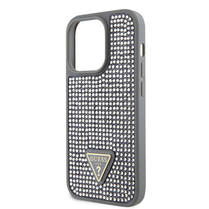 iPhone 15 Pro Kılıf Guess Orijinal Lisanslı Taşlı Arka Yüzey Üçgen Logolu Kılıf