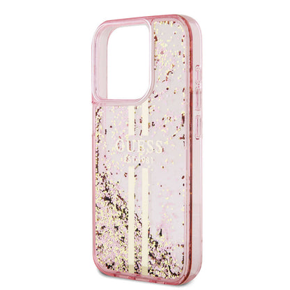 iPhone 15 Pro Kılıf Guess Orijinal Lisanslı Transparan Sıvılı Simli Altın Çizgili Kılıf