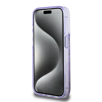 iPhone 15 Pro Kılıf Guess Orijinal Lisanslı Transparan Sıvılı Simli Altın Çizgili Kılıf
